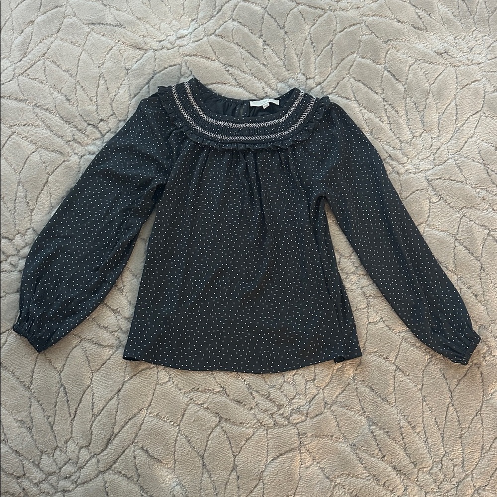 LOFT Midnight Blue Blouse with Ivory Dots S-M